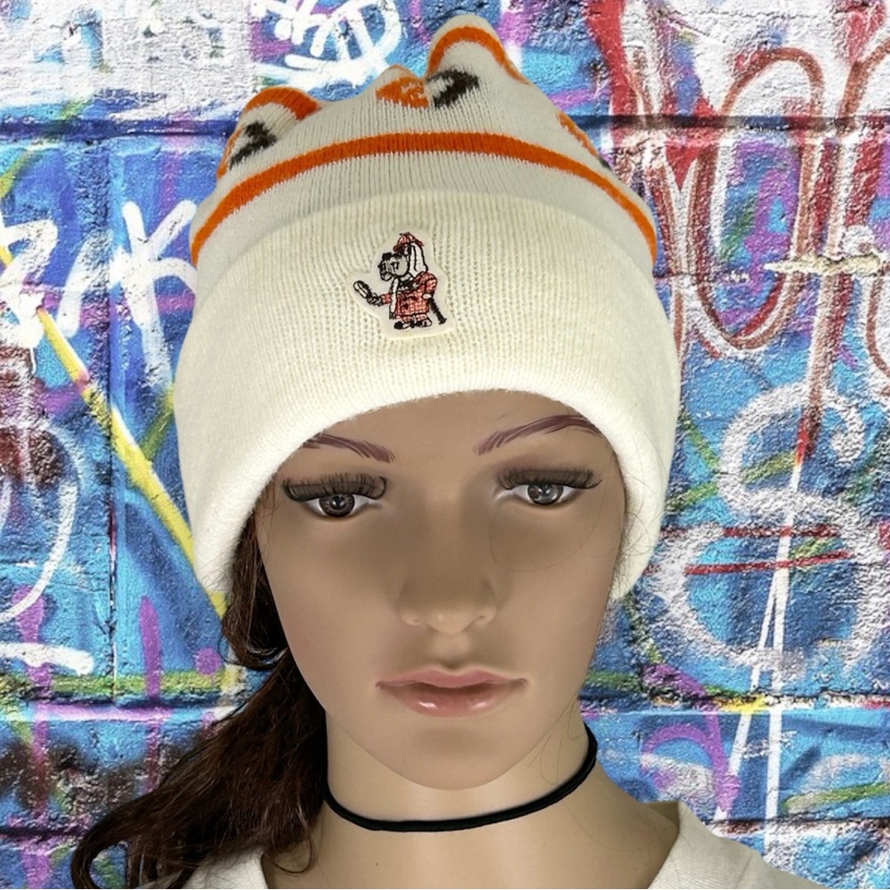 Vintage 80s Bloodhound Detective Mascot Logo Knit Beanie Winter Hat FL U…